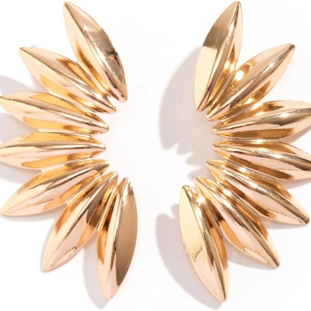 Gold Irregular Petal Dangle Earrings for Women, Exaggerated Leaf/Flower Style, S